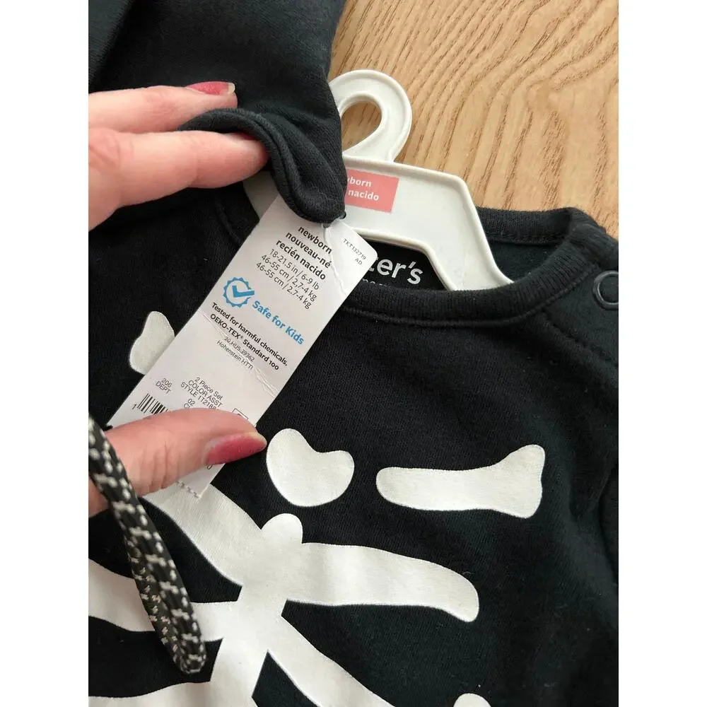 New Carters Just One You Baby 2pc Skeleton🩻 romper Bodysuit Black size Newborn